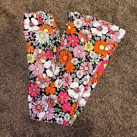 Flared Leggings W/ Colorful Flower Design - Picture 1 of 3